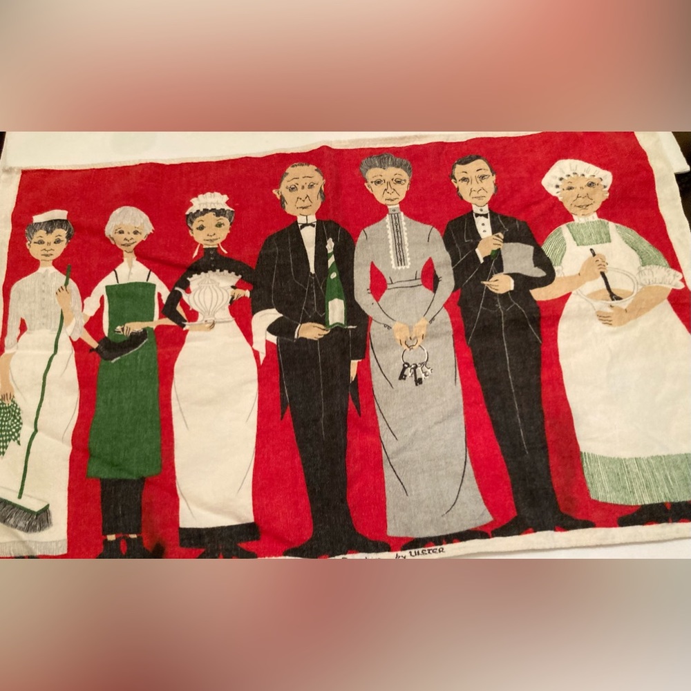 Vintage Upstairs Downstairs Tea Towel Ulster Irish linen